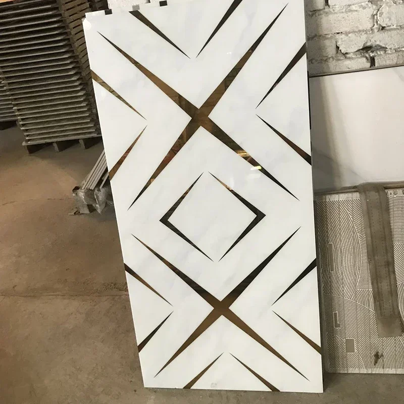 Spring Tile Living Room Tile Custom Waterproof 600x1200 Rectangular Luxury Golden Pulse White Ceramic Water Spray Wall