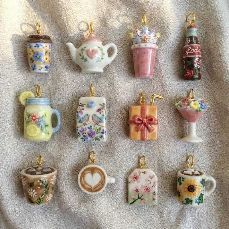Mini-Kupfer-Anhänger für Lebensmittel und Getränke, Kaffeetasse, Teekanne, Anhänger für DIY-Halsketten, Armbänder, Ohrringe, Schmuckherstellungszubehör – Detail 4