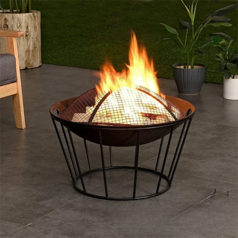 

Outdoor camping Round brazier Portable firewood stove BBQ grill Fireplace Bonfire Garden heating stove