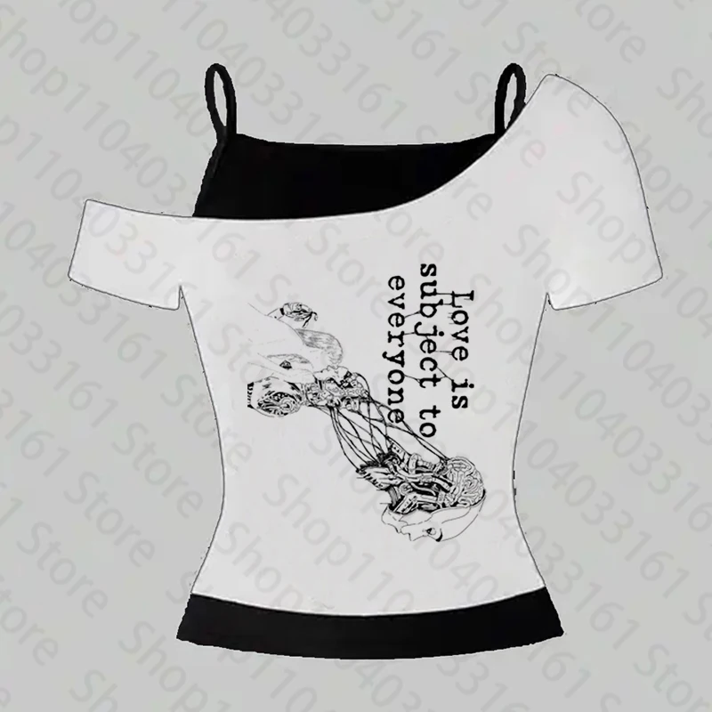 เสื้อยืดพิมพ์ลายสไตล์ฮาราจูกุยุค 2000 สำหรับผู้หญิง ทรงเข้ารูป สไตล์วายทูเค เรโทร กอธิค คาวาอี้