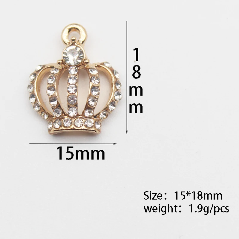 10pcs 15 * 18mm Crystal Crown Metal Pendant For Necklace Bracelet With DIY Fashion Accessories