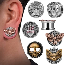 1PC Stainless Steel Skull Butterfly Screw Ear Plugs Heart-Shaped Grimace Ear Gauges Stretcher Flesh Tunnels Piercing Earrings