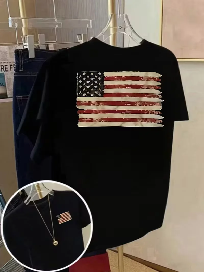 2026 Summer New Collection: National Flag Print T-Shirt, loose fit, crew neck, y2k style, unisex, suitable for all occasions