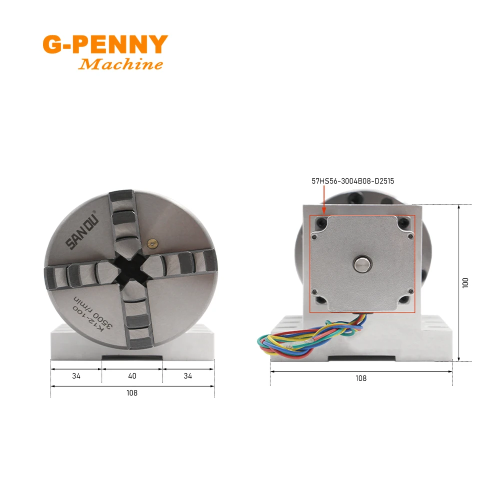 G-PENNY NEMA23 3/4 щелепа, 4-я ось, 100 мм, разделительная головка заднего бабка/вращение/комплект оси R