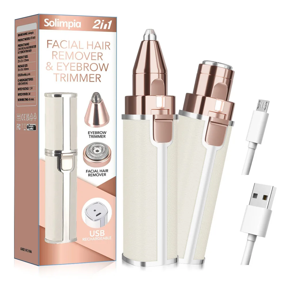 

Solimpia 2-In-1 Electric Epilator for Women Painless Hair Remover Portable Lady Shaver Eyebrow Shaper Facial Armpit Trimmer