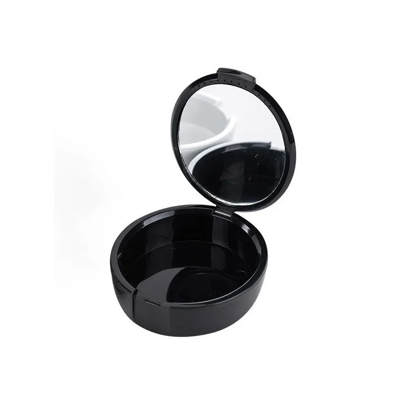 Compact Oval Tooth Storage Box with Mirror for Dentures Featuring A Black and White Design Portable Orthodontic Retainer Case