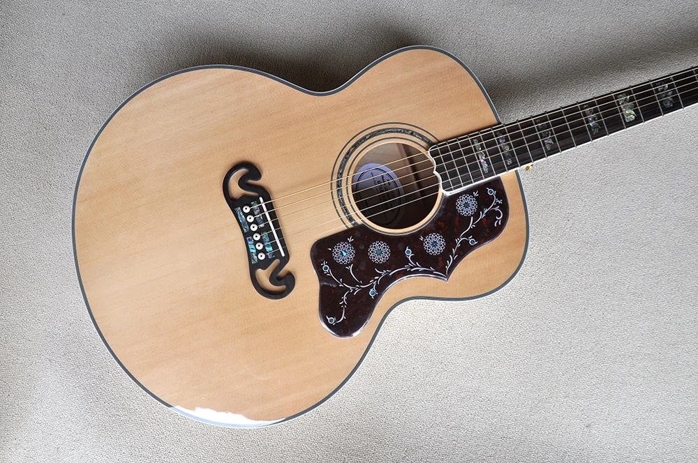 Flyoung Natural Wood Color 43 Inches Acoustic Guitar SJ200 Model Top Solid Flame Maple Back and Side
