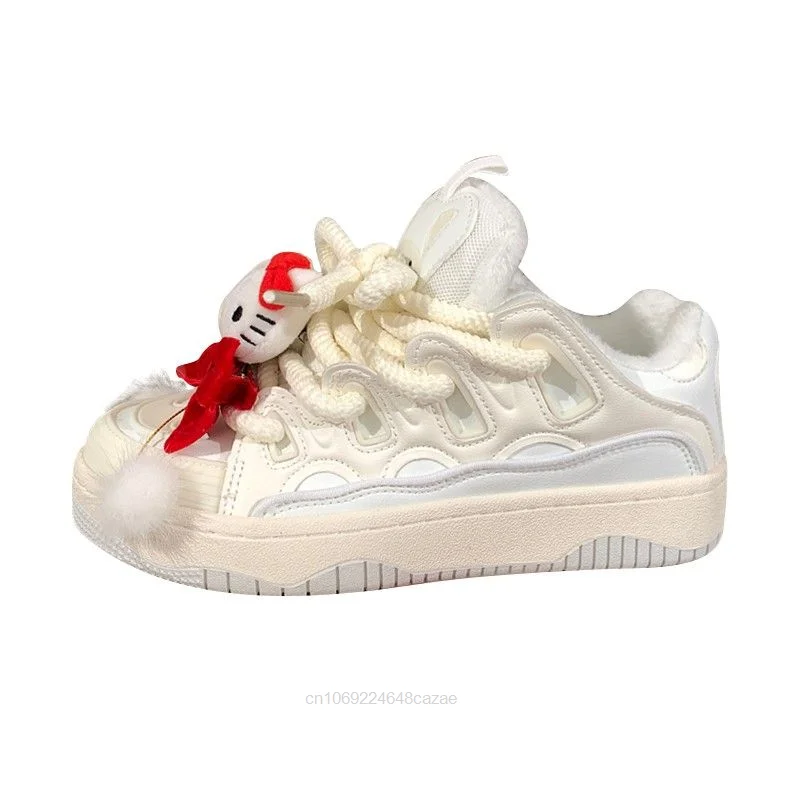 Sanrio Hello Kitty nowa estetyczna buty deskorolkowe Y2k japonia koreaลska uniwersalna gruba podeszwa baweลniana buty na co dzieล sลodkie trampki