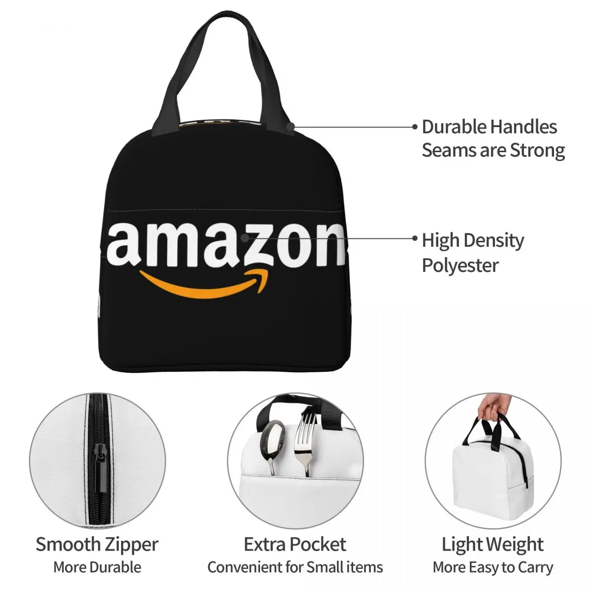 Amazon Logo Lunch Bag Unisex Portable Cooler Insulated Lunch Box Food Bento Box