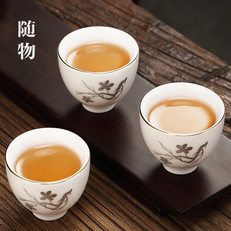 Gilded Silver Sheep Fat Jade Master Ceramic Large Kung Fu Single Cup White Porcelain Tea