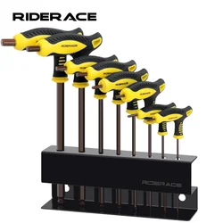 RIDERACE Bicycle Allen Hex Key Wrench Hand Repair Tools T Handle S2 Steel Ball Head Inner Hexagon Spanner 2.5/3/4/5/6/8/10mm T25