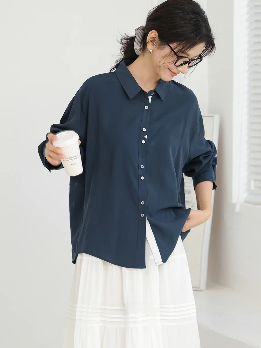 

DianThia Spring 2026 Women's Long Sve irt Color Blo Design High-End Feeling ell Button Luxury Loose Fit Ruche Detail