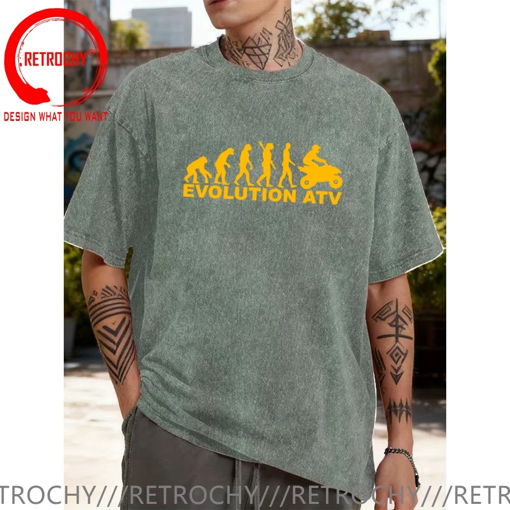 T-shirt vintage en coton délavé, drôle et original, avec motif Evolution ATV Quad moto, pour hommes, vêtements décontractés à la mode