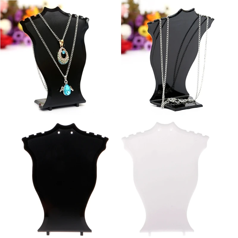 Plastic Necklace Bust Jewelry Display Stand Black White Bust Long Necklace and Earrings Display Stand with Ears Holes