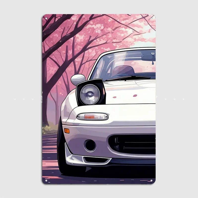 Miata with Cherry Blossoms Poster Metal Sign Posters Bar Bedroom Custom Wall Decorations Room Decoration Interior Home Decor