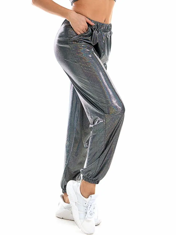 MSemis Mädchen Metallic Tanzhose – Hochglanz, Hohe Taille, Hip Hop, Karneval, Größen 110–176