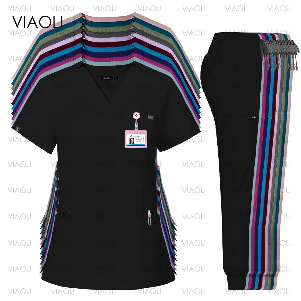 

Unisex Medical Uniforms Men Women Clinical Workwear Nurse Nursing Clothes Beauty Costume Scrub Set Doctor Dentist Work Top Pants