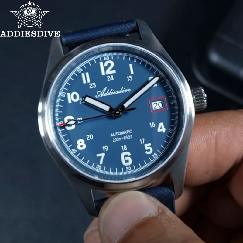

Механические часы ADDIESDIVE, новые часы AD2070 с кожаным ремешком BGW9, супер светящиеся сапфировые часы 39 мм, водонепроницаемые часы 20 бар, Reloj Hombre
