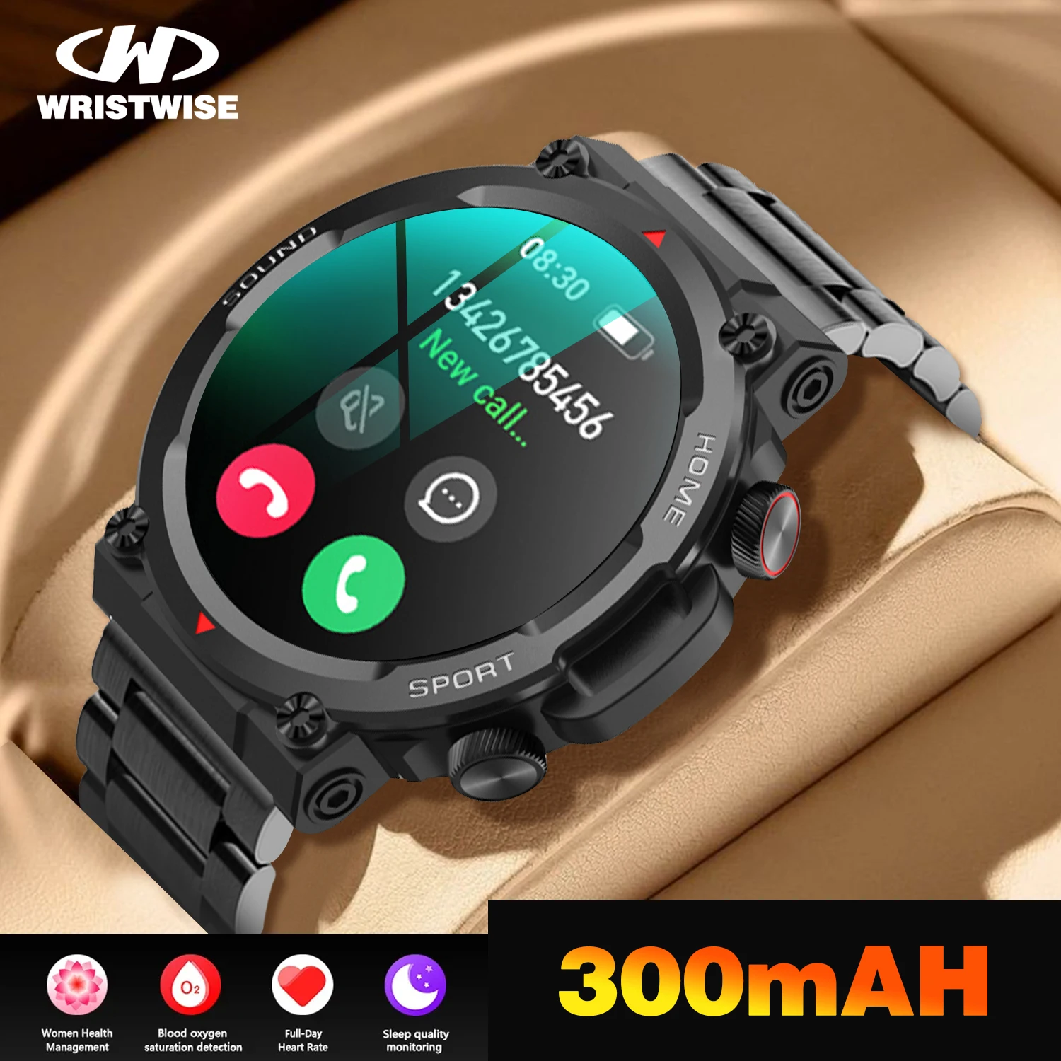 Men's watches Outdoor hree defense HD large screen smartwatch heart rate sleep monitoring Bluetooth call watch hardcore shell