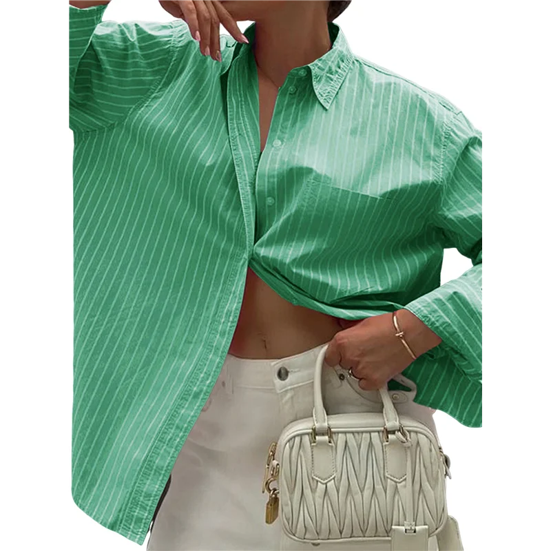 AOAO-Womens Shirts Button Down Stripe Long Sleeve Blouse Fashion Casual Tops 2025