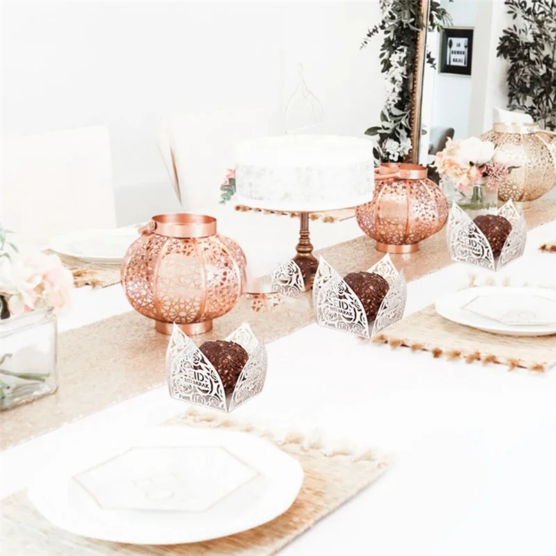 50 個イードムバラク装飾チョコレートラッパー紙キャンディ食品トレイボックスラマダンカリームイスラム教徒パーティー用品 C-BAAQ