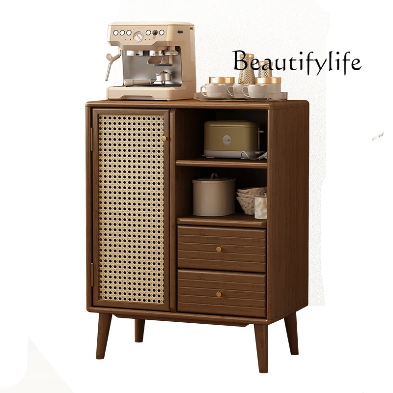 

Solid wood dining side cabinet full solid wood living room storage imitation rattan designer style fashionable