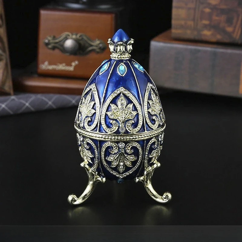 1pc Hand Painted Faberge Egg Style Trinket Box Enamel Painted Rhinestone Inlaid Metal Easter Egg Home Decor Gift