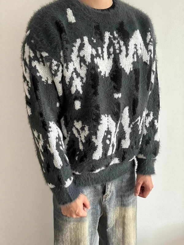 

Ретро американский окрашенный цветной свитер Blo round Ne Свободный повседневный вязаный свободный крой Мужской осенне-зимний ленивый топ с базовым слоем