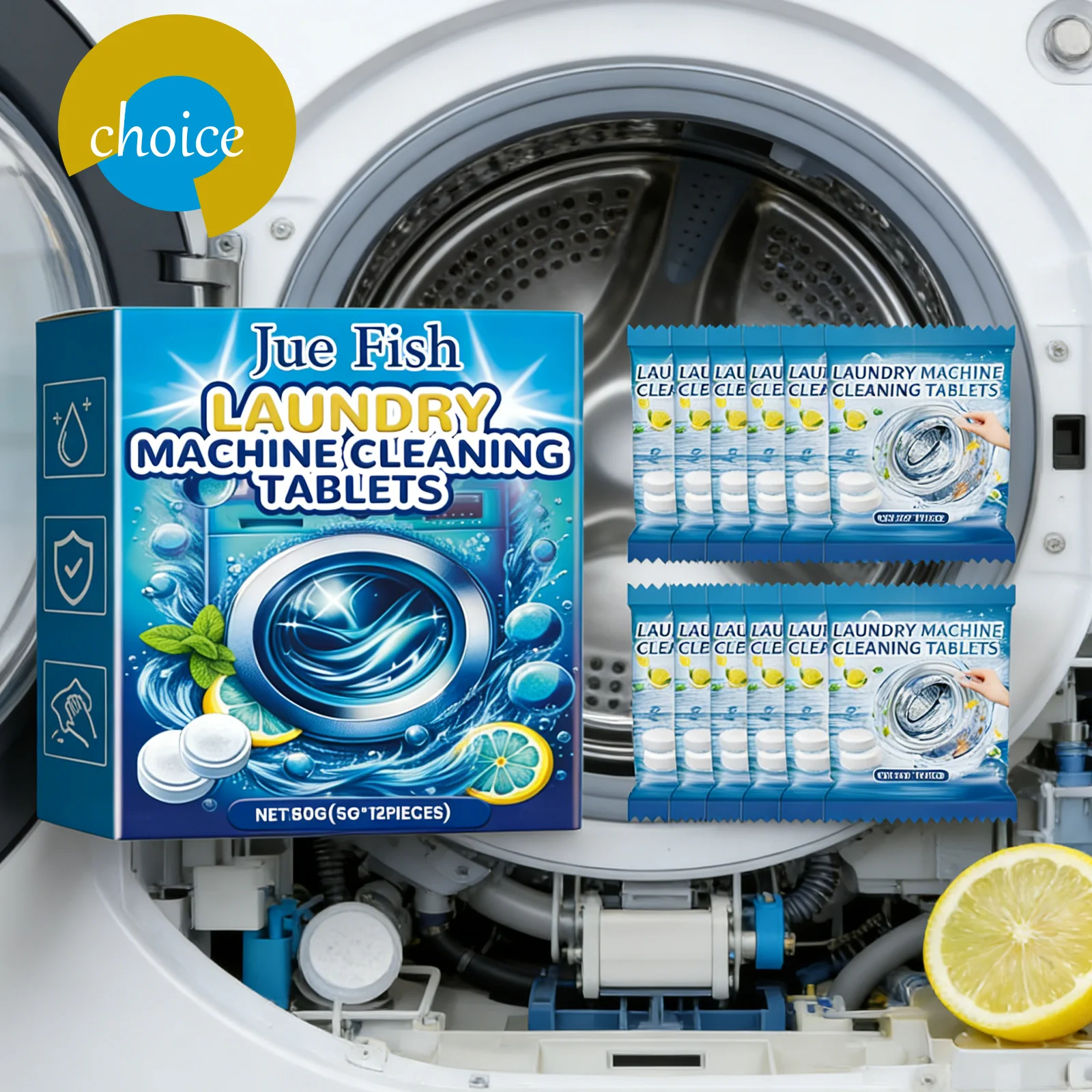 Effervescent Washing Machine Cleaner Tablet - Deep Tank Cleaning Descaling Agent Odor Removal for Laundry Machines