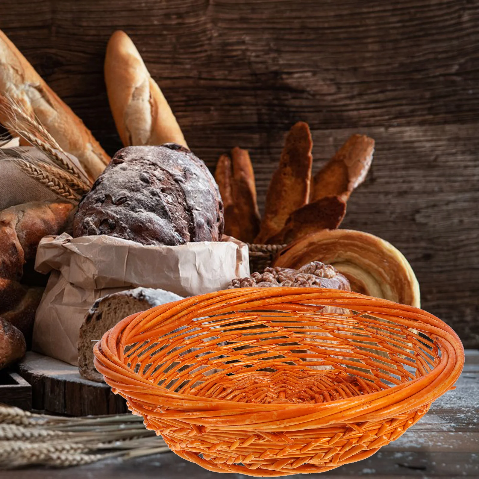 

Woven Basket Thick Mouth Durable Bread Fruit Storage Organizer Sundries Desktop Container Rustic Wicker Basket for Home Decor