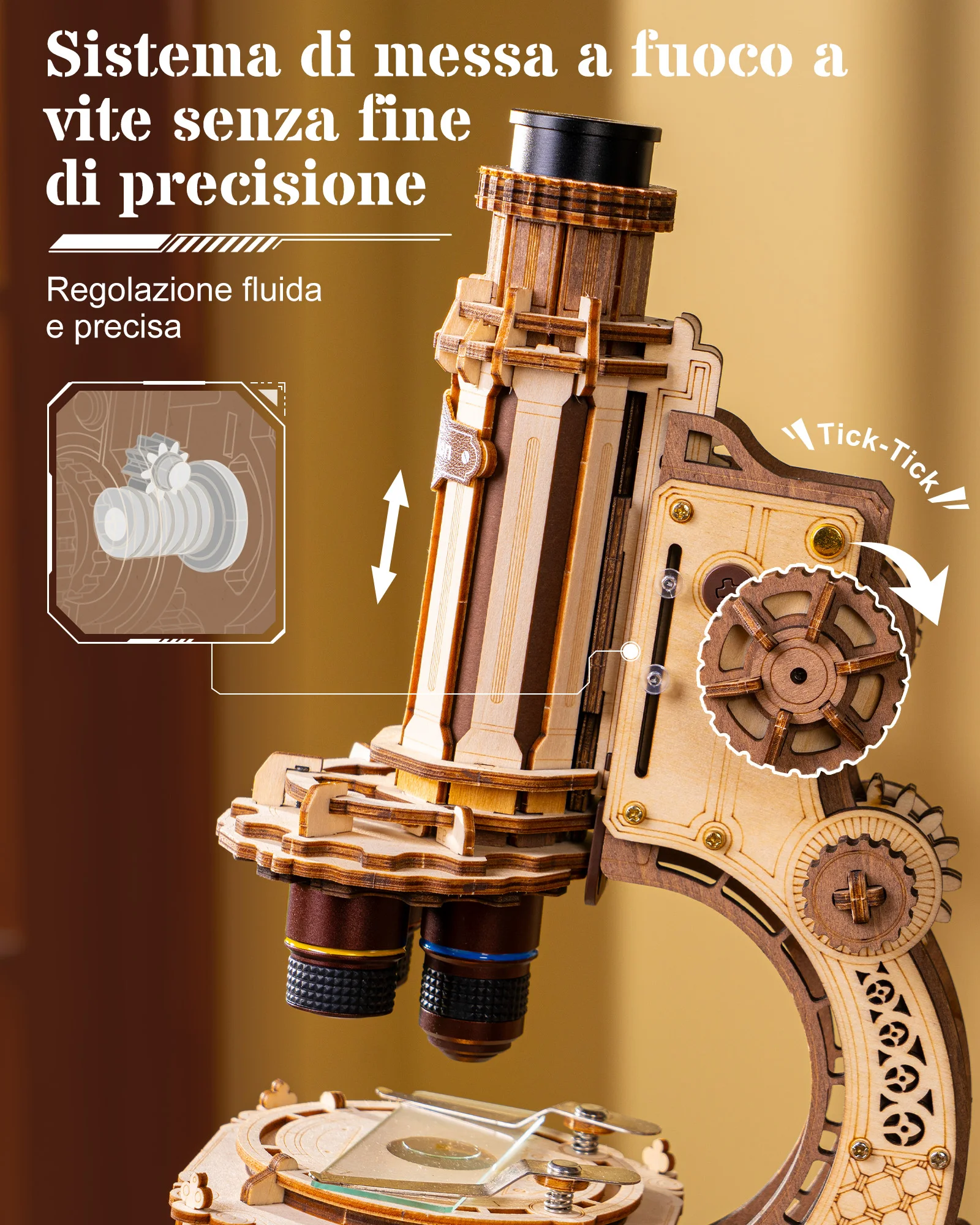 ROKR 3D Wooden Puzzle Real Optical Microscope STEM Science Toy 40X-400X Magnification Model Building Kit Birthday Gift for Students & Adults