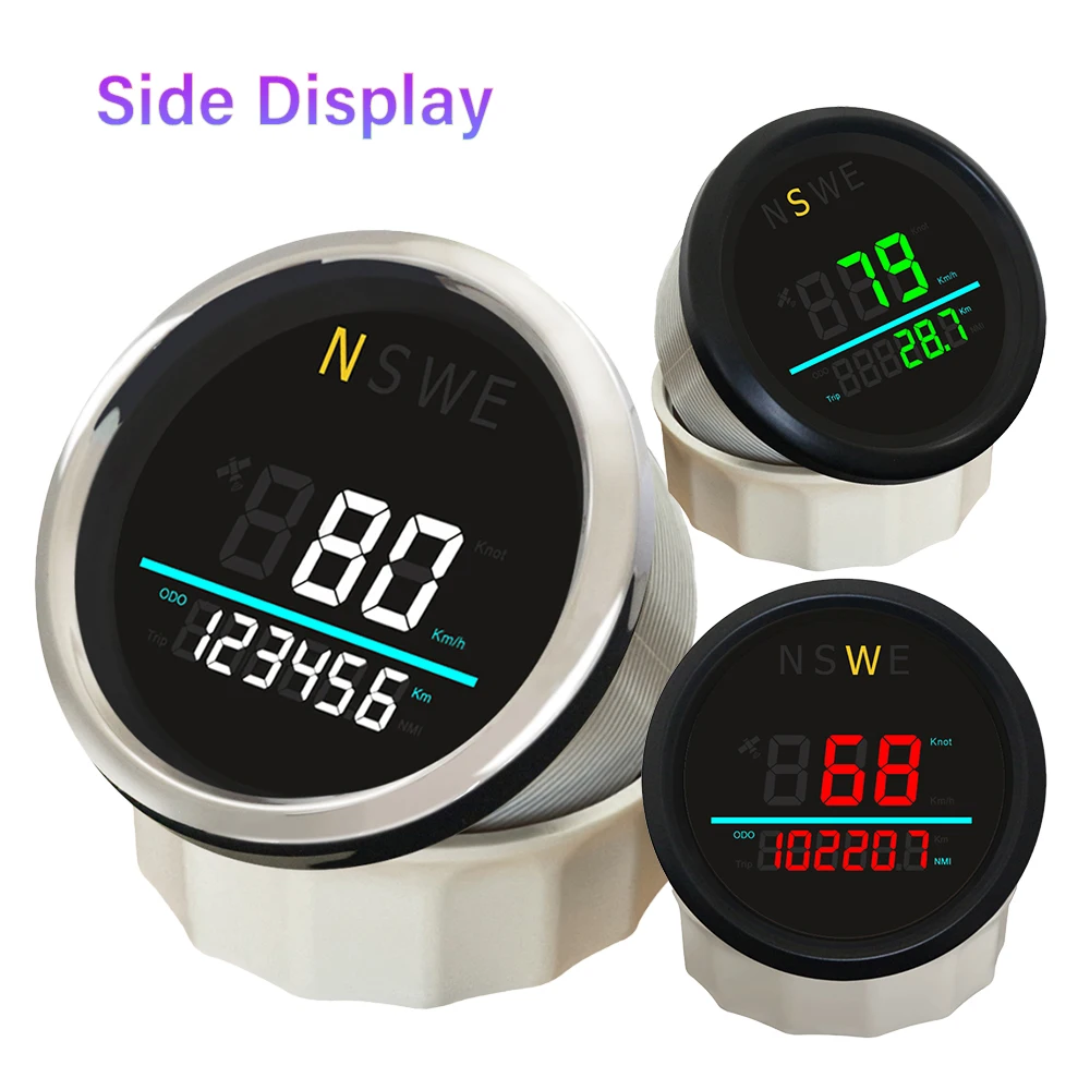 Rhaxel 85mm GPS Speedometer Knots KM/H with Tripmeter Odometer NSWE Indicator Waterproof for Boats Vessels 12V 24Volts