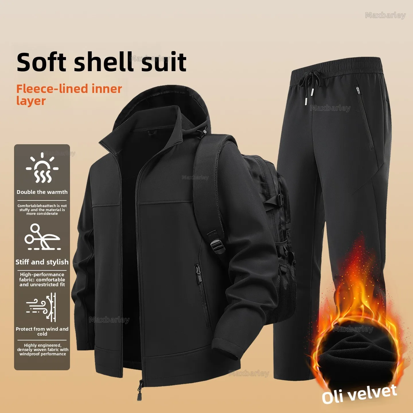 

Maxbarley 2025 Plus Size L to 8XL Waterproof Windproof Softshell Jacket Pants 2 Piece Set Men's Autumn Winter Outdoor Tracksuit