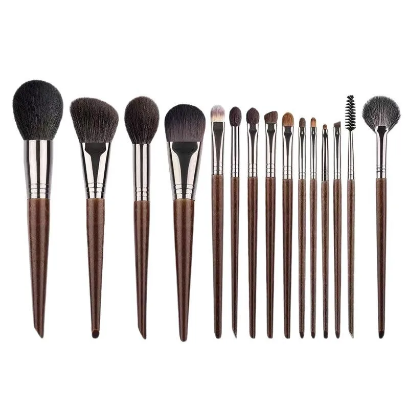 

Набор кистей для макияжа из козьей шерсти, 15 шт., супермягкие кисти для теней для век с деревянной ручкой, профессиональный косметический набор