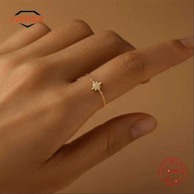 CANNER Smooth Stacked Interlocking 925 Sterling Silver Ring For Women Ins Minimalism Eight pointed Star Zircon Ring Party Gift