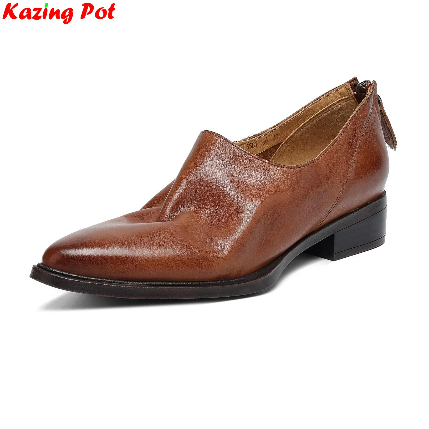 Fashion Cow Skin Round Toe Spring Autumn Shoes Med Heels Dating Chic Retro Casual Loafers Office Lady Brand Luxury Women Pumps