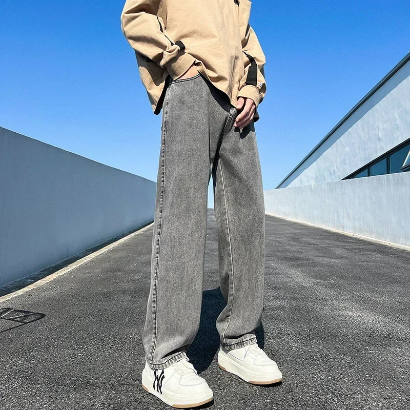 Men's Jeans Spring Autumn Extend Straight Vintage Blue Casual Baggy Jeans Korean Trousers Classic Wide Leg Fashion Denim Pants