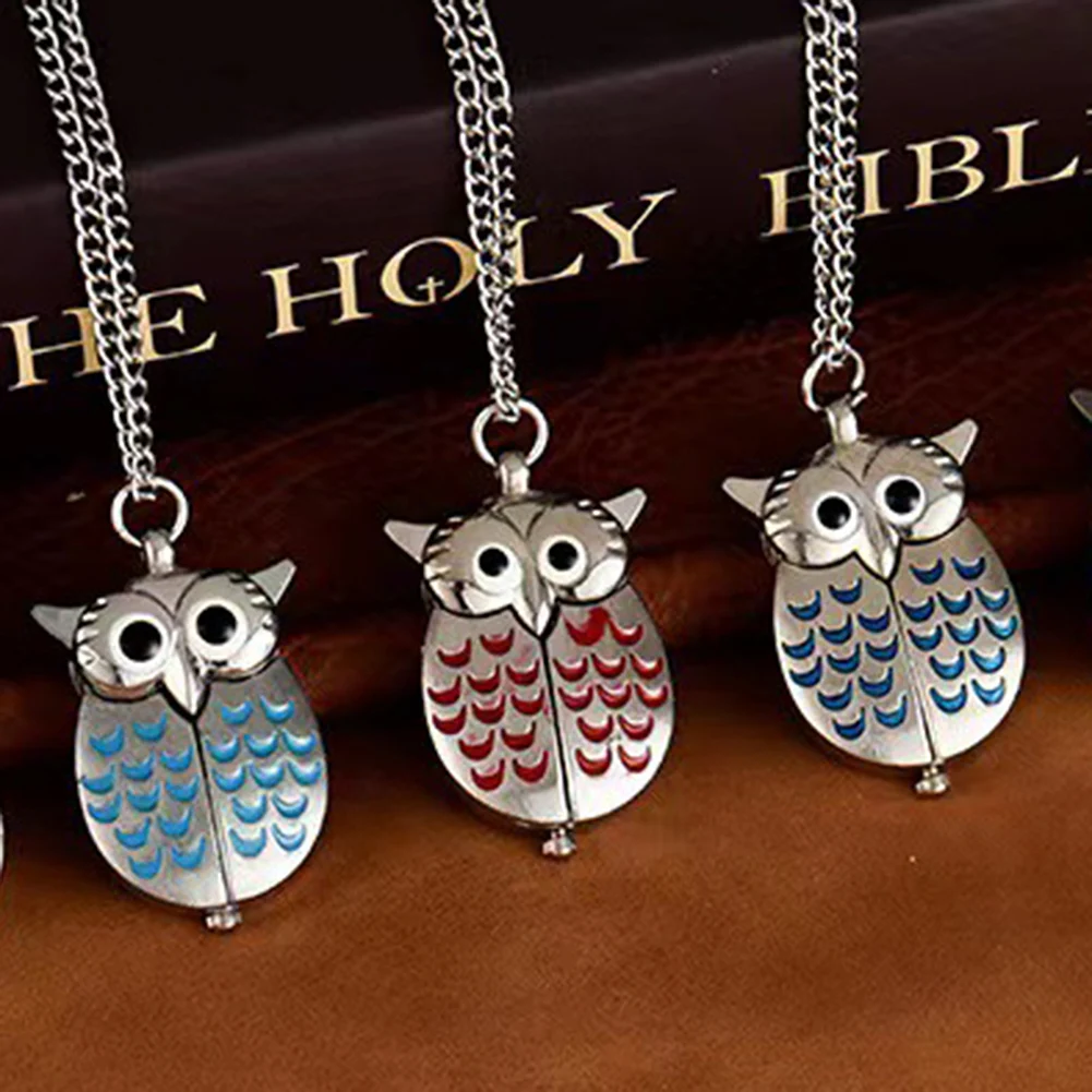 Cartoon Owl-Pocket Watch,Keychain/Thin Chain Personalized Quartz-Flip Pocket Watches,Etro Nostalgia-Style Clock