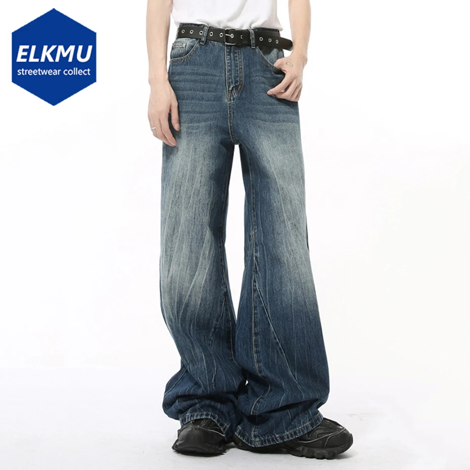 

Vintage Baggy Jeans Men Korean Fashion Loose Denim Pants Lightning Graphic Black Blue Baggy Jeans Trouser for Male