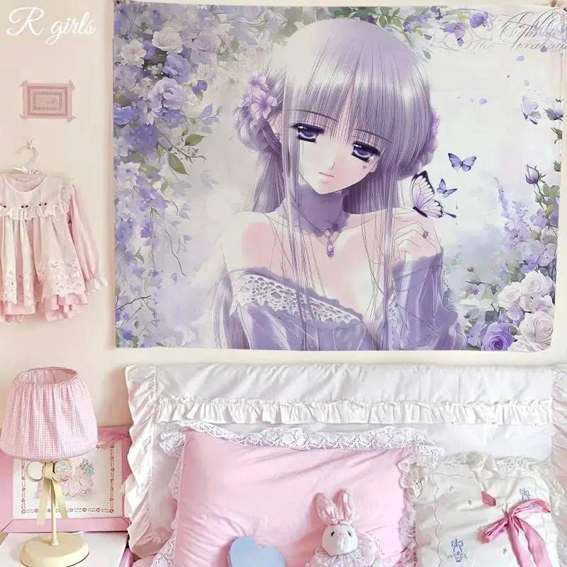 Harajuku Y2K Aesthetic Ins Vintage Japanese Kawaii Wall Tapestry, Background Cloth for Bedroom & Rental House Wall Makeover