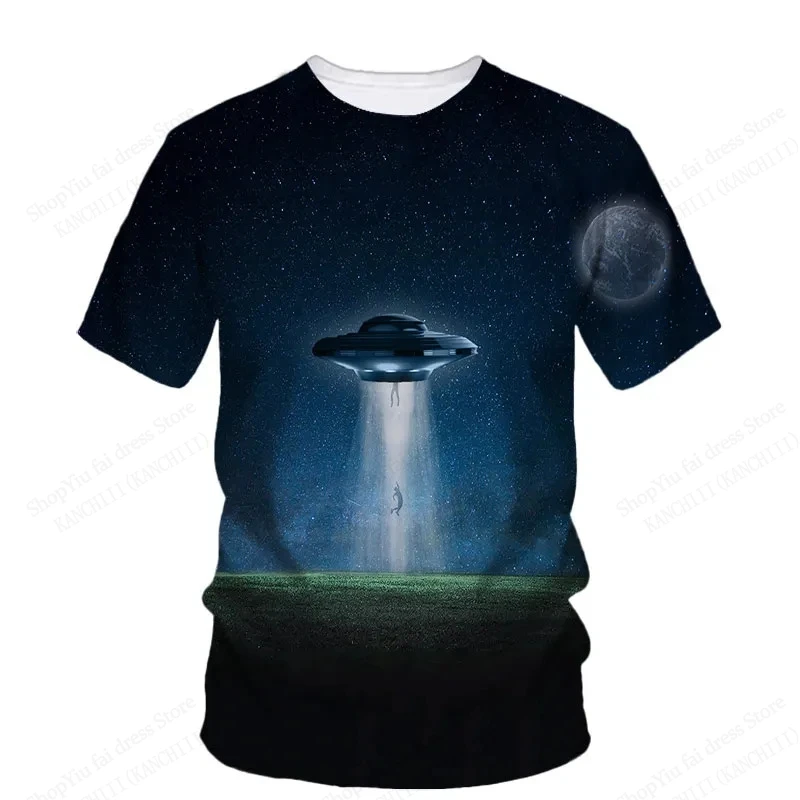 

Футболка больших размеров с 3d принтом НЛО инопланетянина, женская модная повседневная футболка с круглым вырезом и коротким рукавом, загадочный космический корабль, футболки, мужская одежда