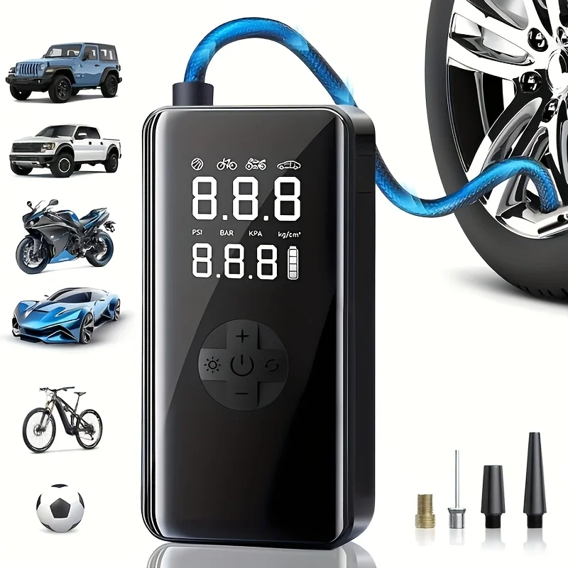 

Портативный автомобильный воздушный компрессор, беспроводной насос для накачивания шин 150PSI 3X, воздушный насос со светодиодной подсветкой для автомобилей, мотоциклов, велосипедов, шариков ﻿