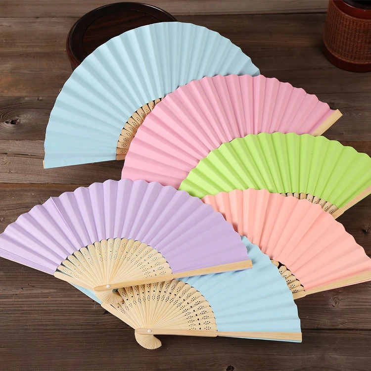 1Pc Simple Pure Color No Pattern Chinese Retro Folding Fan DIY Custom Painting Calligraphy Material Fan Dance Handheld Paper Fan