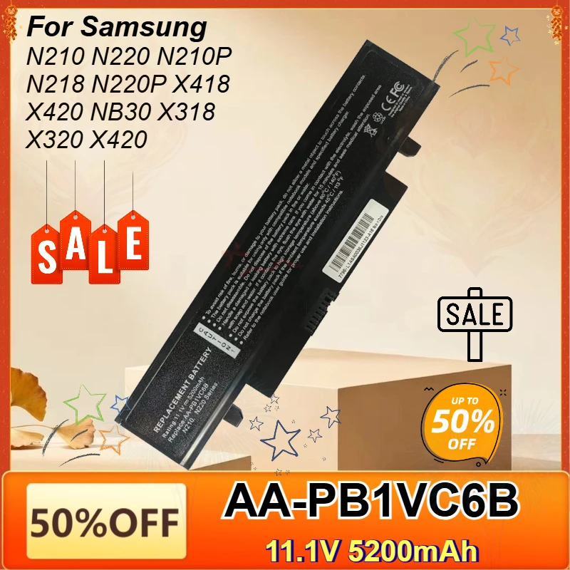 AA-PB1VC6B 11.1V 5200mAh New Laptop Battery for Samsung NP-Q330 N210 N210P N218 N220 N220P NB30 X318 X320 X418 X420 NB30 6cells