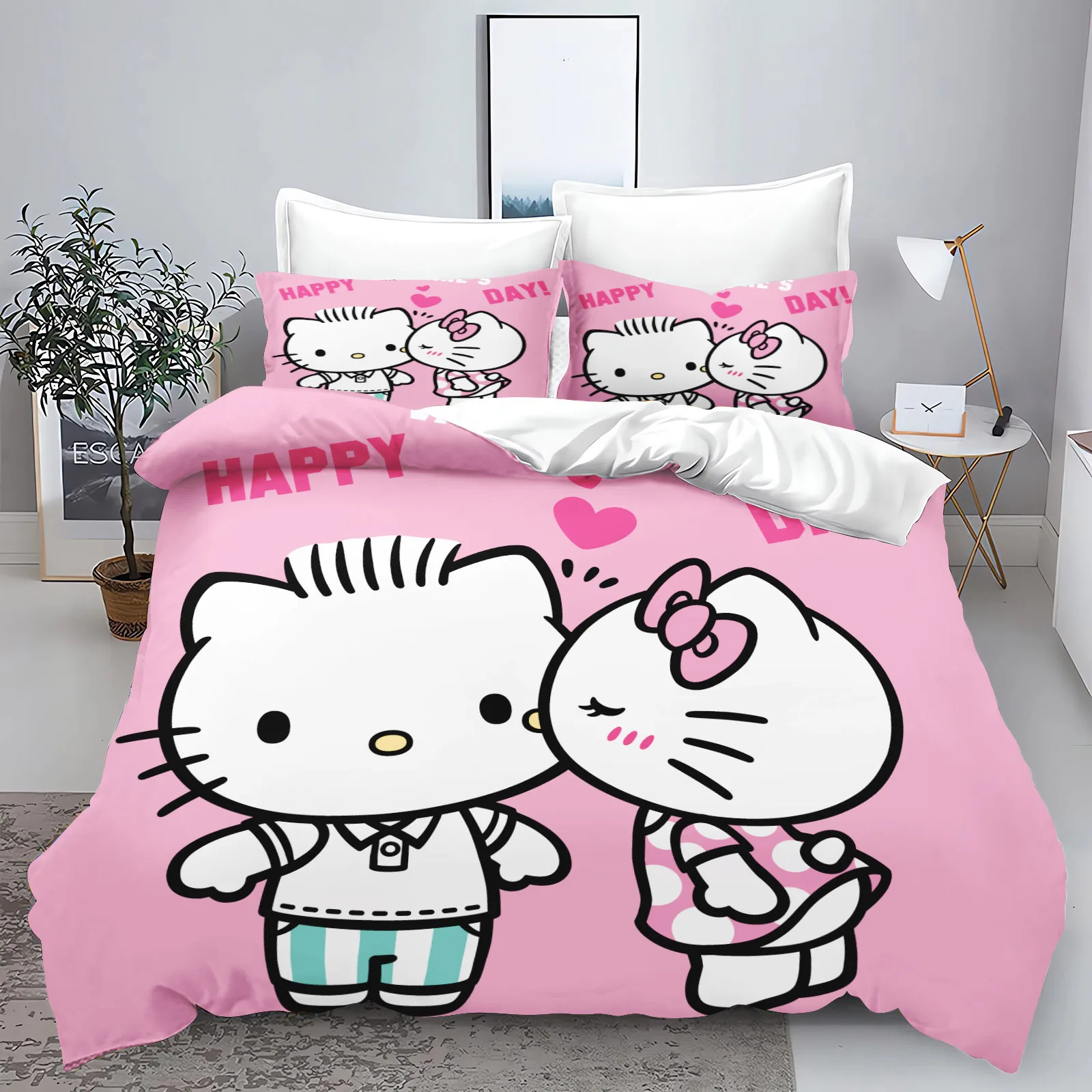 Set biancheria da letto per bambini Hello Kitty 3D Set copripiumino universale adatto per bambini e adulti Set biancheria da letto consolatore