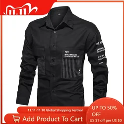 Men Military Multi-pocket Tooling Shirts Male Cotton Outdoor Casual Shirts Good Quality Man Large Size Solid Long-sleeved Shirts