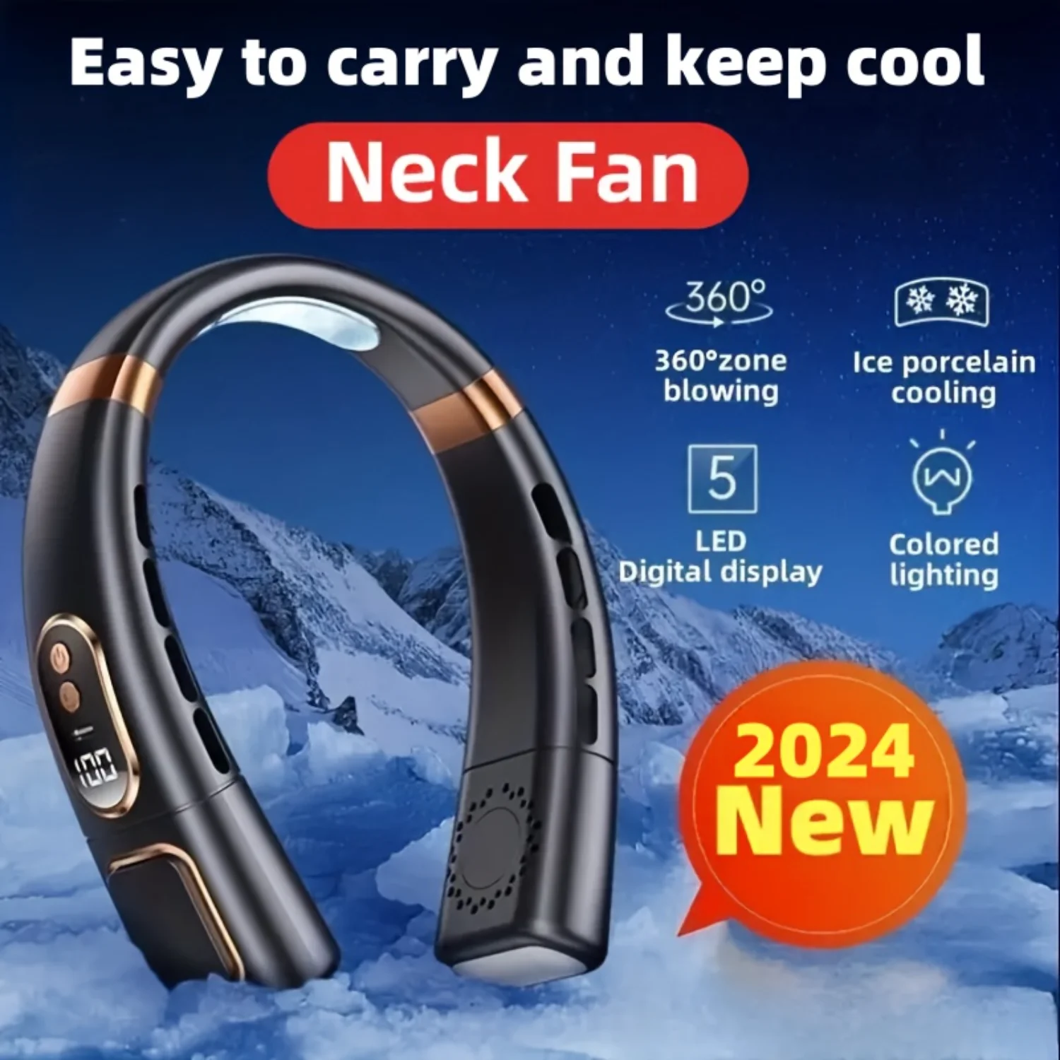 Portable Hanging Neck Fan, USB Charging, Adjustable - Digital Display, Battery Cap, Summer Must-have, Wearable Personal 5-Speed