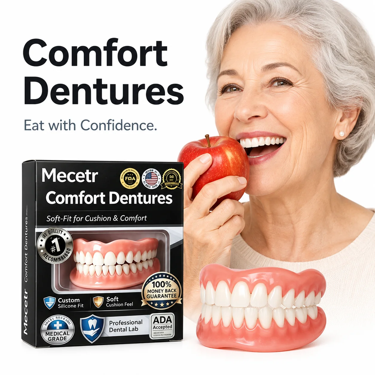 Adjustable Fake Teeth Set for Adults Upper Lower Temporary Cosmetic Denture with Thermal Adhesive Beads Portable Travel Storage