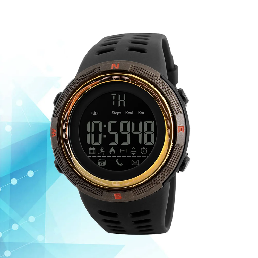 New Men's Smart Watch Male Fashion Casual Pedometer Calories Digital Watches Waterproof  Man Clock (Coffee and Golden)