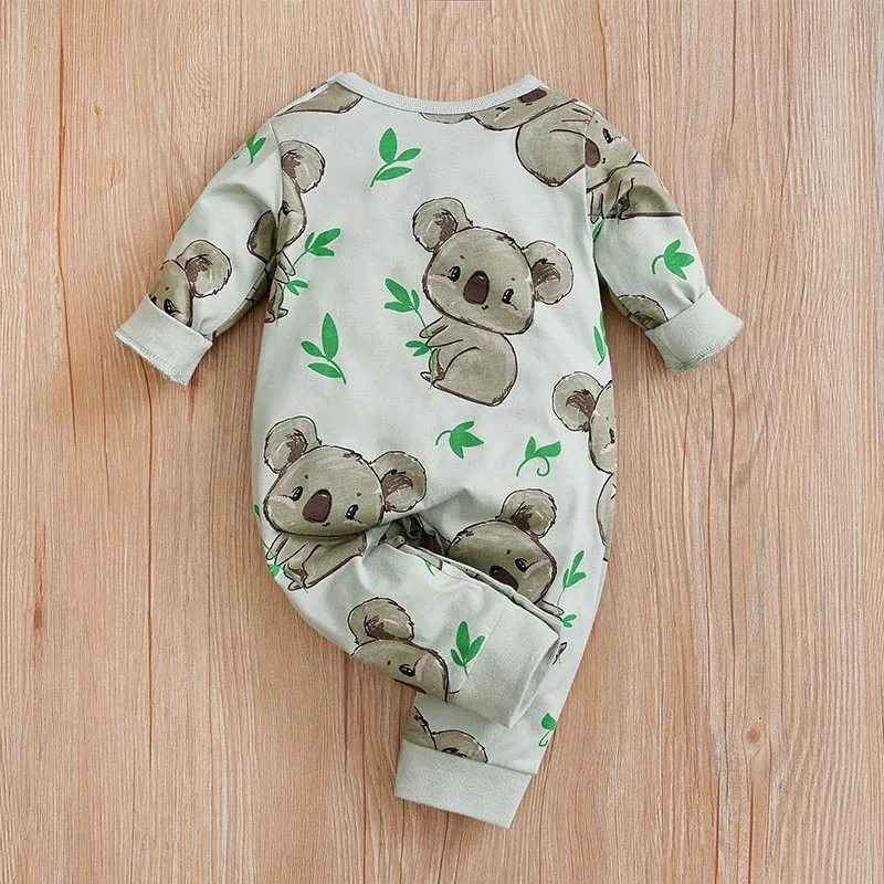 Spring And Autumn Boys And Girls\' Cute Cartoon Kaola Full Print Cotton Comfortable Long Sleeve Baby Bodysuit